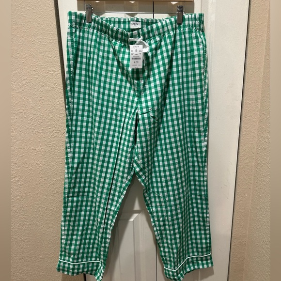 NWT J.Crew Gingham Checkered Kelly Green Pajama Pants , Large - Picture 1 of 6